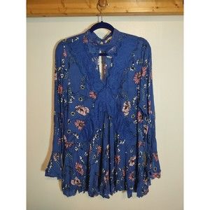 Altar'd State Women's M Blue Blouse Button Art to Wear Floral Fashion Designer